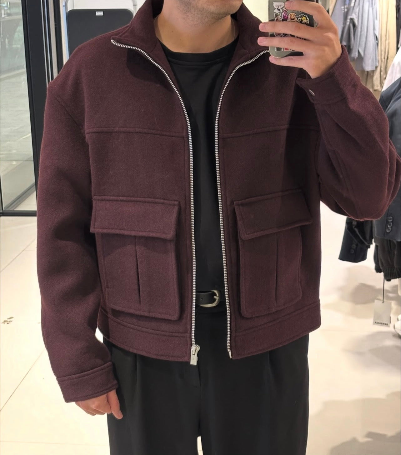 Bershka Wool Burgundy Jacket